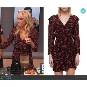 Chaps Women's XL Long Sleeve Wrap Dress Black Red Poppy Floral Print V-Neck Mini